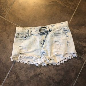 Distressed jean shorts